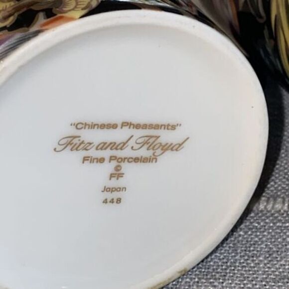 6 Pcs Fitz&Floyd Chinese Pheasant Plate& Mug 14K Trim Black Olive Made In Japan - Picture 9 of 10